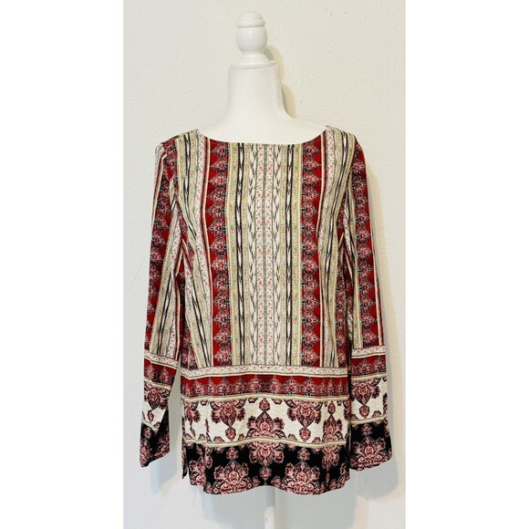 J Jill Size M Long Sleeve Blouse Patchwork Boho Paisley Festival Cottagecore - Picture 1 of 12
